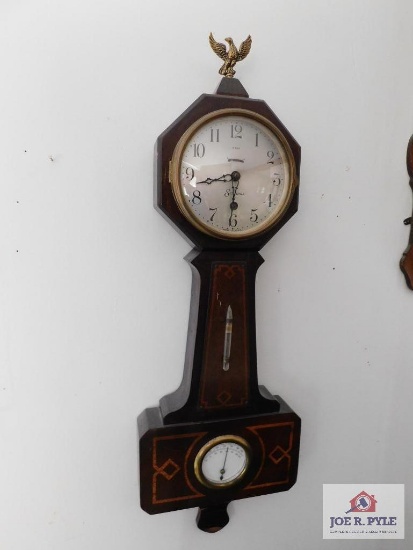 8 day sessions banjo style clock w/ thermometer