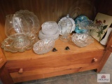 Collection of pressed glass items, fancy footed fruit, bowls