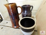 Stoneware pitchers and bowl
