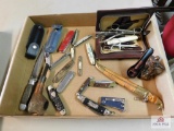 Collection of vintage pocket knives, vintage pipe holder