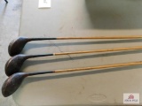 3 wooden shafted golf clubs