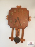 Oak wall clock w/ pendulum