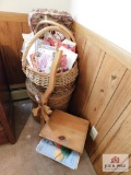 Baskets, yard, sewing items, cards