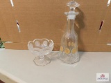 Coin glass decanter & footed bowl