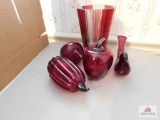 Blown glass bird & fruit w/ vase