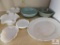 Milk glass candle holders, serving platters and bowls