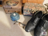 Vintage jewelry box, glasses and 30's era shoes