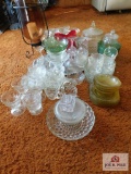 Collection of glassware - pressed glass luncheon sets, cups, bowls, depression ware