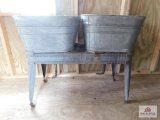 Double aluminum wash buckets with stand