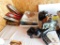 Anchor Hocking Baking Dish, Knives and Serving Utensils, Vintage Kodak Brownie Camera, and Decanter