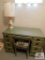 Vintage Desk, Antiques Painted with Glass Top and Lamp