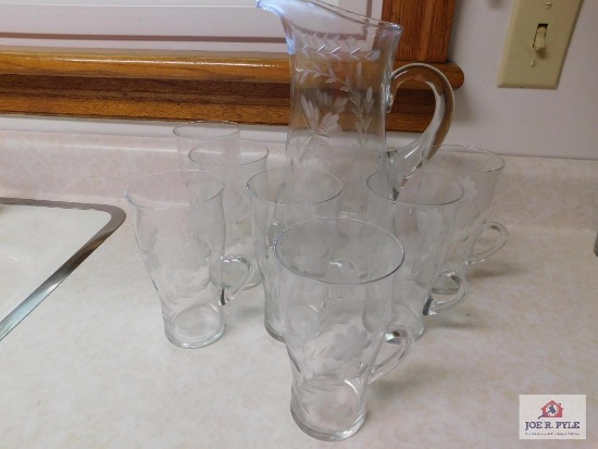 Wheel Cut Vintage Pitcher and Glasses