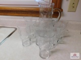 Wheel Cut Vintage Pitcher and Glasses