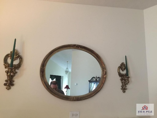 Lot Home interiors round mirror and two (2) wall sconces