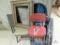 Antique frame, cosco step stool chair and child's spool bed - head and foot boards