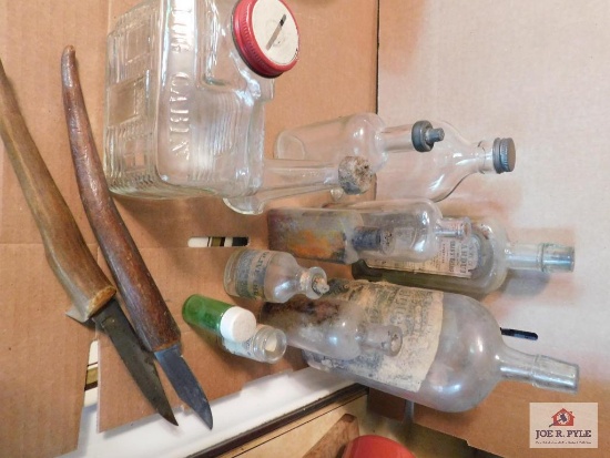Vintage bottle collection & Log Cabin Syrup Bank