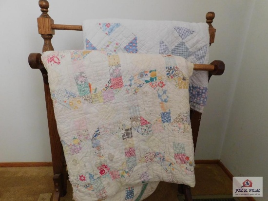 Quilt rack & 2 much loved quilts