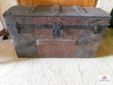 Antique Fancy Pressed Tin Decorated Trunk