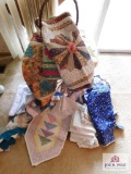 Hand quilted runners, Vintage linens and sewing box