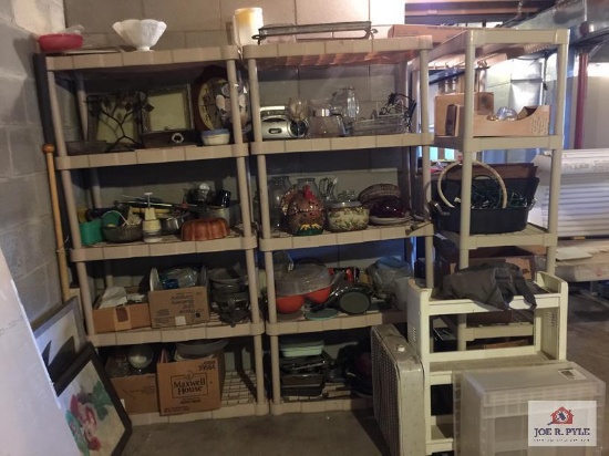 Lot: three (3) shelves and contents: household, decorator, etc.