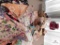 Collection of vintage hankerchiefs with decorative items and earring with bracelet set and Honora