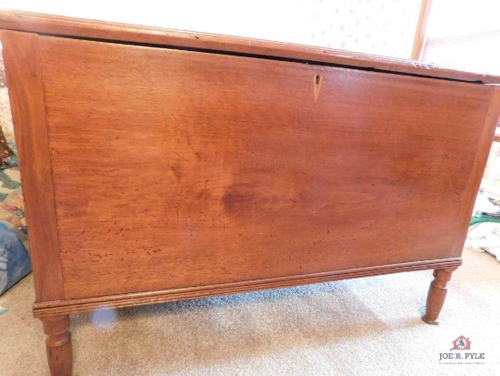 Early walnut blanket chest w/turned legs