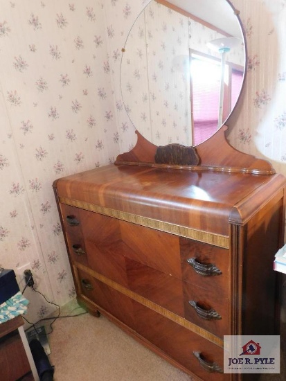 Depression era waterfall chest & dresser & mirror