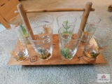 Set of glasses with hand carved holder