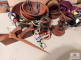 Hand carved Ethiopian bowls, napkin holder, candlesticks, handmade beaded bookmarks,necklaces &