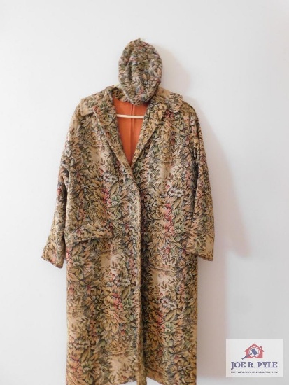 Vintage brocade women's coat and hat