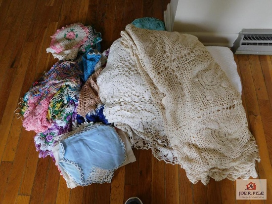 Group of vintage hand crocheted linens