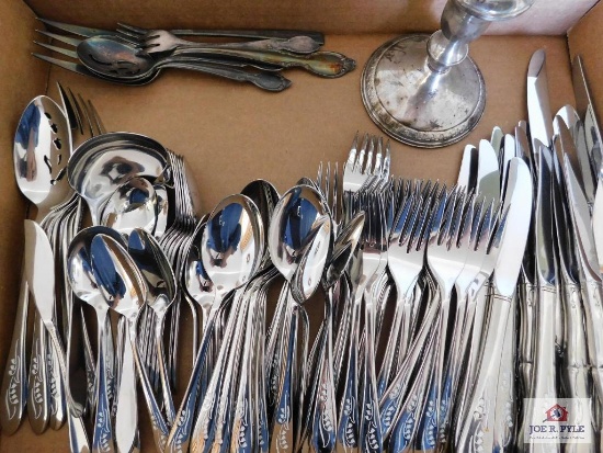 2 Sterling candle holders & stainless flatware