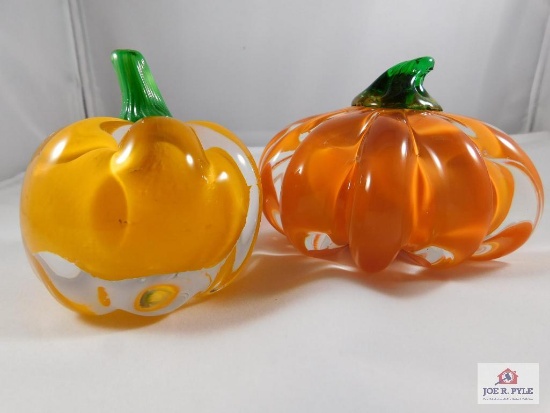 Pumpkin paper weights - larger pumpkin is crystal