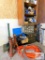 contents of shelf and table- nuts, bolts, cleaning supplies, jack stands, etc..