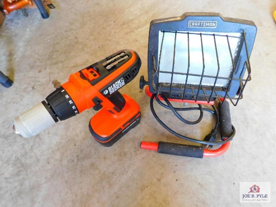 Black and Decker drill and work light with extra drill battery