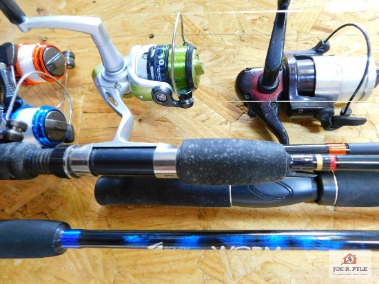 4 rods and reels: zebco, worm gear