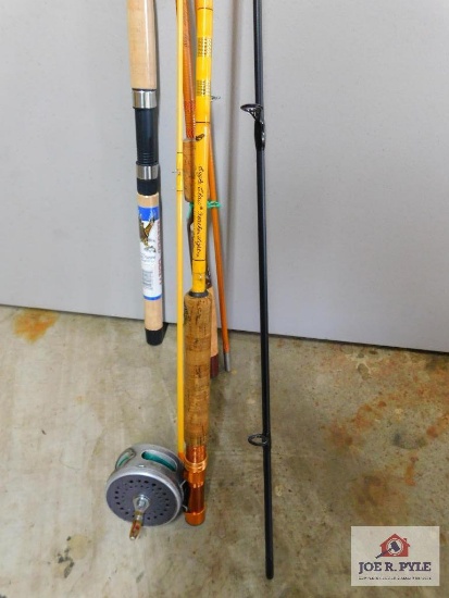 2 spinning rods 1 fly fishing rod and reel eagle claw