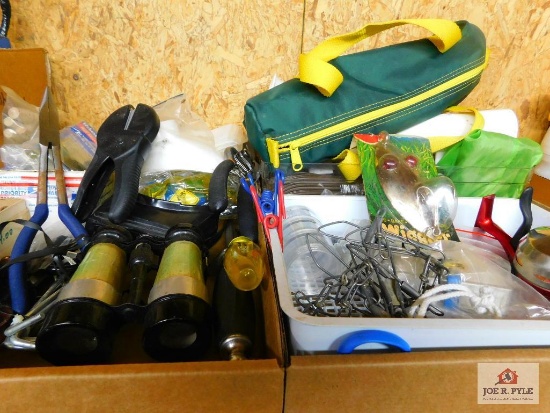2 flats of lures , tools, fishing gear, rod holders, etc.