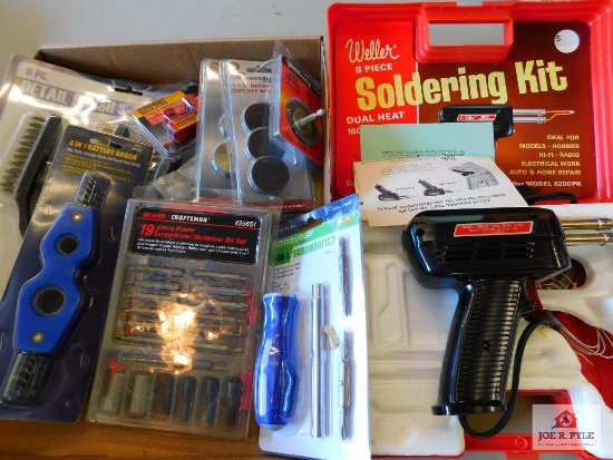 Soldering kit, wire brush sets, and screwdriver with bits