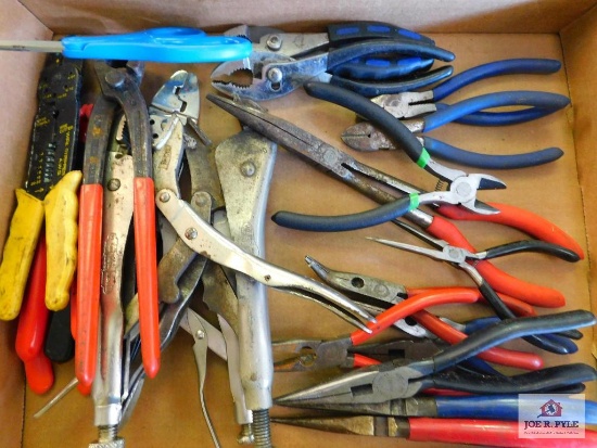 lot of pliers electrical tools and vise grips