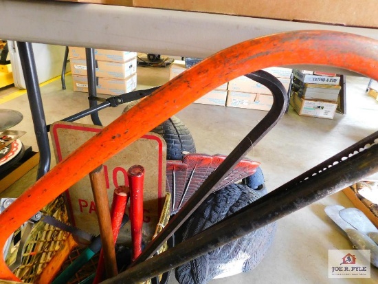 saws, axes, mini sledgehammer, 16" craftsman crescent wrench, and crow bar