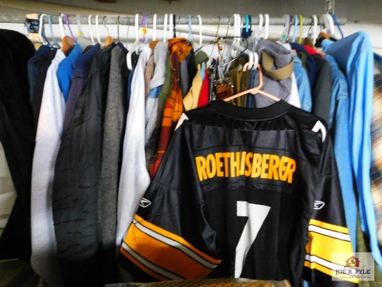 assorted jackets and belts