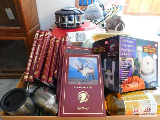 kitchen items, collection of hunting books