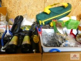 2 flats of lures , tools, fishing gear, rod holders, etc.