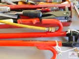 lot of sockets, chisels, rivet gun, truck steering wheel lock, etc..