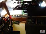 large lot of ratchet straps, tie downs, and contents of cabinet
