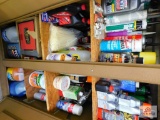 cabinet and contents: Stihl motor oil, oils, cleaning fluids