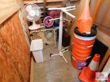 contents of closet: 5 gallon buckets, fans, 4ft. Section of countertop, rolling carry-on luggage,