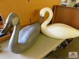 hand painted wooden swan and duck decoy (swan is by Thomas Chandler)