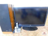 RCA TV, 2 Panasonic floor speakers, and AT&T cordless phones